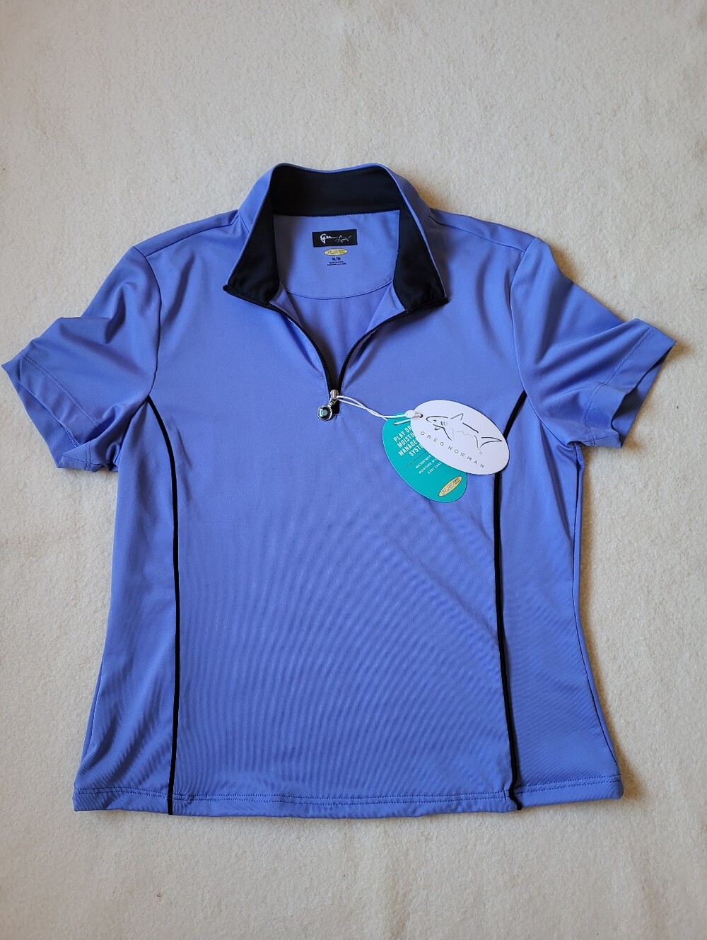 NWT Greg Norman Purple Golf Shirt Women's Size M Purple Short Sleeve 1/4 Zip